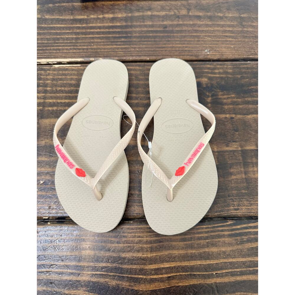 Havaianas Sand Grey red lips flip flops size 35/36 NWT